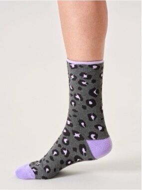 Thought Womens Animal Print Walker Socks Dark Grey Marl Organic Cotton Blend 6-9
